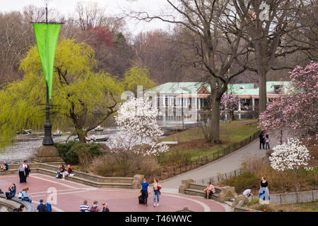 Bethesda Plaza,  Angel of the Waters Fountain in Springtine, NYC Stock Photo