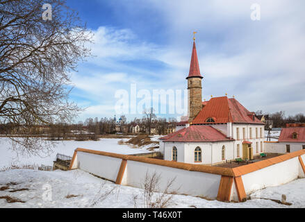 Priory Palace in early spring on a sunny March day, in Gatchina, Russia Stock Photo