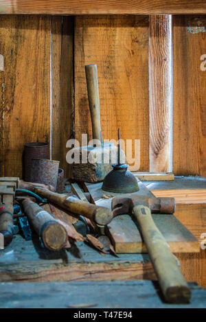 Group of Antique Tools and Hammers Stock Photo