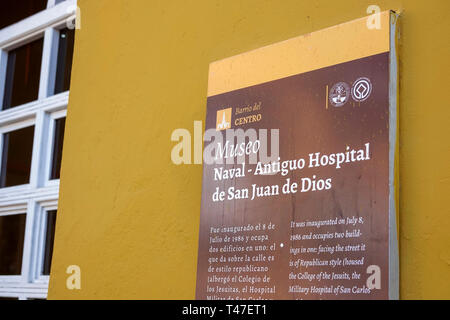 Cartagena Colombia,Museo Naval del Caribe,Caribbean naval museum,Antiguo Hospital de San Juan de Dios,interpretive sign,COL190122033 Stock Photo