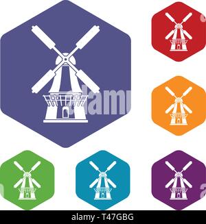 Windmill icons vector hexahedron Stock Vector