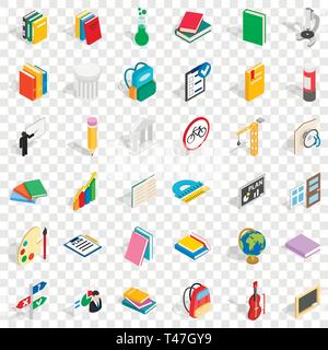 Education in school icons set, isometric style Stock Vector