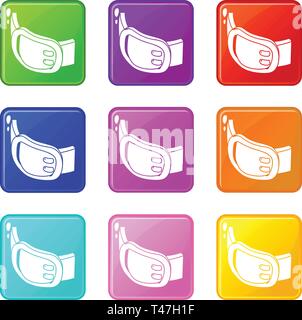 Double buckle belt icons set 9 color collection Stock Vector