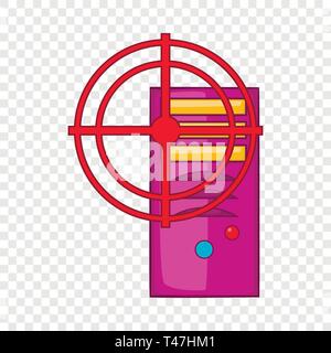 Computer system and red target icon, cartoon style Stock Vector