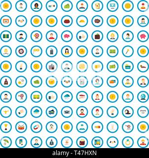 100 sweepstakes icons set, flat style Stock Vector