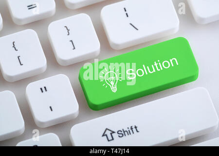 Computer keyboard with solution button Stock Photo