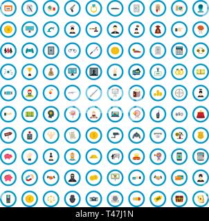 100 sweepstakes company icons set, flat style Stock Vector
