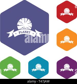 Planet astronomy icons vector hexahedron Stock Vector