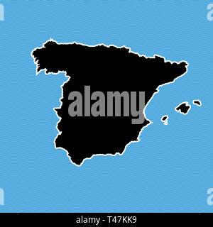 Spain map as island. Map separated on blue wave water background. Stock Vector