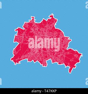 Berlin map as island. Map separated on blue wave water background. Stock Vector