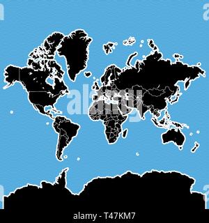 World map as island. Map separated on blue wave water background. Stock Vector
