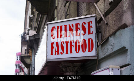 Chinese fast food table in Budapest Stock Photo
