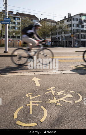 Cyclist (motion blurred), Zürich, Switzerland Stock Photo