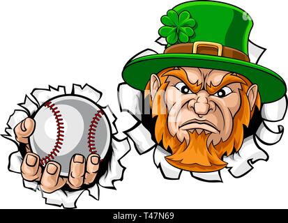Leprechaun Baseball Mascot Ripping Background Stock Vector