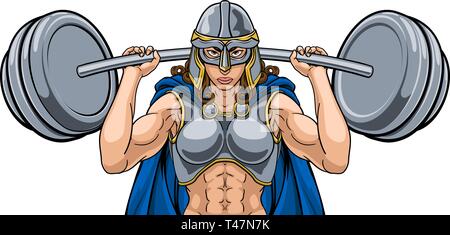 Warrior Woman Weightlifter Lifting Barbell Stock Vector