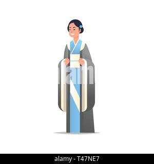 young asian girl wearing traditional dress attractive woman in national ancient costume standing pose chinese or japanese female cartoon character Stock Vector