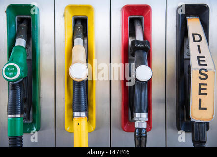 Detail of fuel pumps at a petrol station in the Netherlands Stock Photo