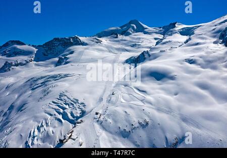 Ski area on the Fee glacier, aerial view, Saas-Fee, Valais, Switzerland Stock Photo