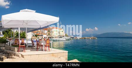 Restaurant by the sea, Valun, Cres Island, Kvarner Gulf Bay, Croatia Stock Photo