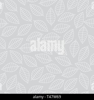Vector seamless pattern with white leaves silhouettes on a grey background Stock Vector