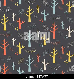 Vector seamless pattern with colorful nature elements on a grey background Stock Vector