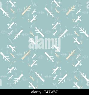 Vector seamless pattern with white nature elements on a blue background Stock Vector