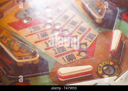 Close Up of Classic vintage retro old Pinball machine Stock Photo