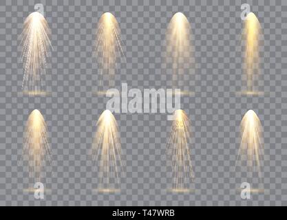Scene illumination collection, transparent effects. Bright lighting with spotlights. Vector illustration. Stock Vector