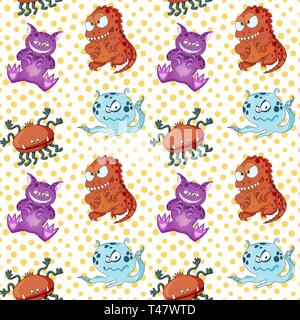 A seamless background pattern of happy, floating, cartoon, vector aliens Stock Vector