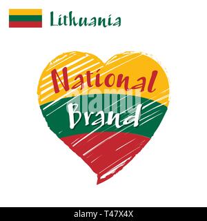 Vector flag heart of Lithuania, National Brand. Stock Vector