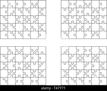 Vector illustration of four white puzzles, separate pieces Stock Photo