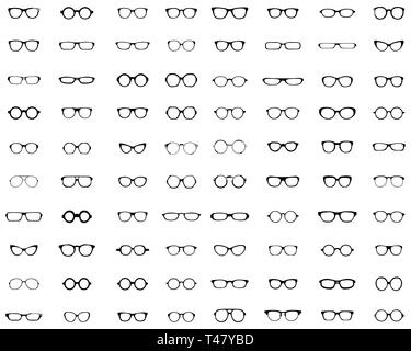 Black silhouettes of different  eyeglasses on a white background Stock Photo