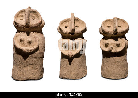 Anthropomorphic clay vessels. Indus Valley. Isolated over white background. Ifergan collection Stock Photo
