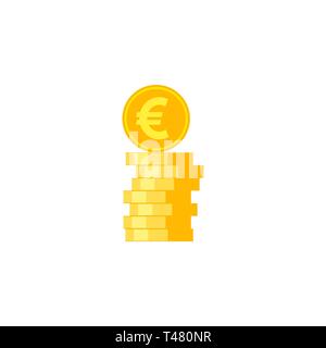 Coins Stack. Coins Stack with Euro Sign Vector Flat Icon Isolated on White Background Stock Vector