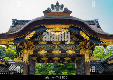 Kyoto, Japan - June 10, 2017:  Ancient  traditional decorations of the Kara-mon gate of the Nijo castle Stock Photo
