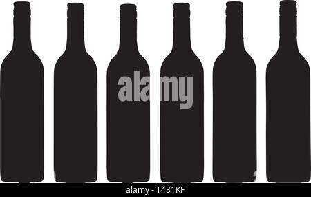 Set of wine bottles silhouette vector illustration for app or website on white background Stock Vector