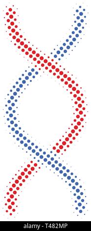 Blue and red DNA Spiral halftone vector icon. Illustration style is dotted iconic DNA Spiral icon symbol on a white background. Vector illustration Stock Vector