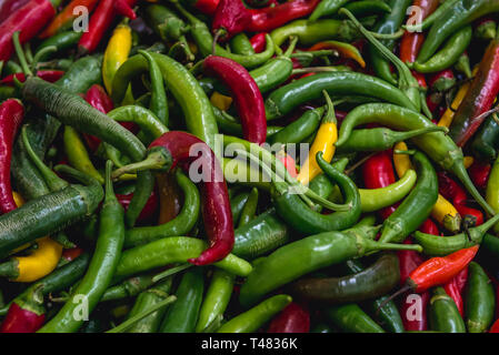 Peppers on Mercado do Livramento indoor market in Setubal near Lisbon, Portugal Stock Photo