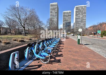 Bike rental to the public in Philadelphia to cut down on congestion and pollution and help with the great parking problems for tourists Stock Photo