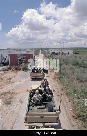 31st October 1993 U.S. Army soldiers from the USA Forces Command prepare to return to UNOSOM Headquarters as they depart 'Victory Base', to the north of Mogadishu, Somalia.