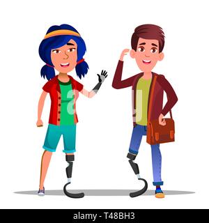 People With Bionic Legs Cartoon Vector Characters Stock Vector