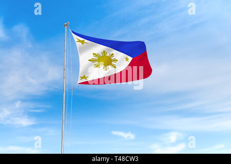 Philippines flag blowing in the wind over nice blue sky background Stock Photo