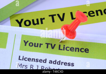 TV LICENCE INFORMATION LETTER WITH RED BOARD PIN RE TELEVISION LICENCING BROADCASTERS BROADCASTING WATCHING PENSIONERS FREE ETC UK