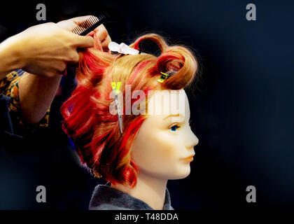 Hair Dyeing Hairstyles On Dummy Head Of Hair Salon Stock Photo