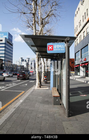 Sadang Station, Airport Shuttle Bus Stop in Downtown, Seoul, South Korea Stock Photo