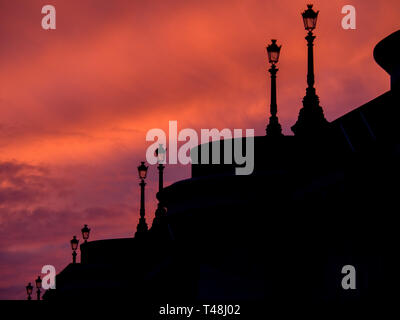 Paris sunset at Pont De la Concorde Stock Photo