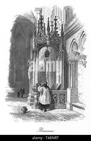 Cathedral, Regensburg, drawing by E. Gerhardt, steel engraving by J. Poppel, 1840-1854, Kingdom of Bavaria, Germany Stock Photo