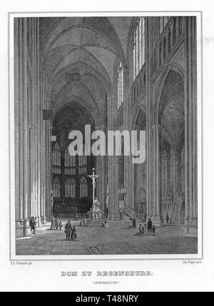 Cathedral, Regensburg, drawing by Ed. Gerhardt, steel engraving by J. Poppel, 1840-1854, Kingdom of Bavaria, Germany Stock Photo