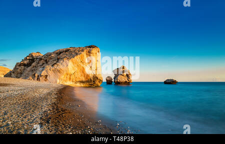 Aphrodites Rock is a famous scenic highlight on the island of Cyprus that attracts many visitors. Stock Photo