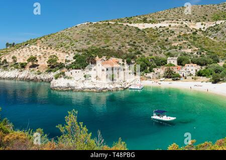 Dubovica bay, turquoise water and beach, island of Hvar, Adriatic Sea, Dalmatia, Croatia Stock Photo